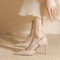 Apricot women's high-heeled sandals with buckle toe closure and thin belt design
