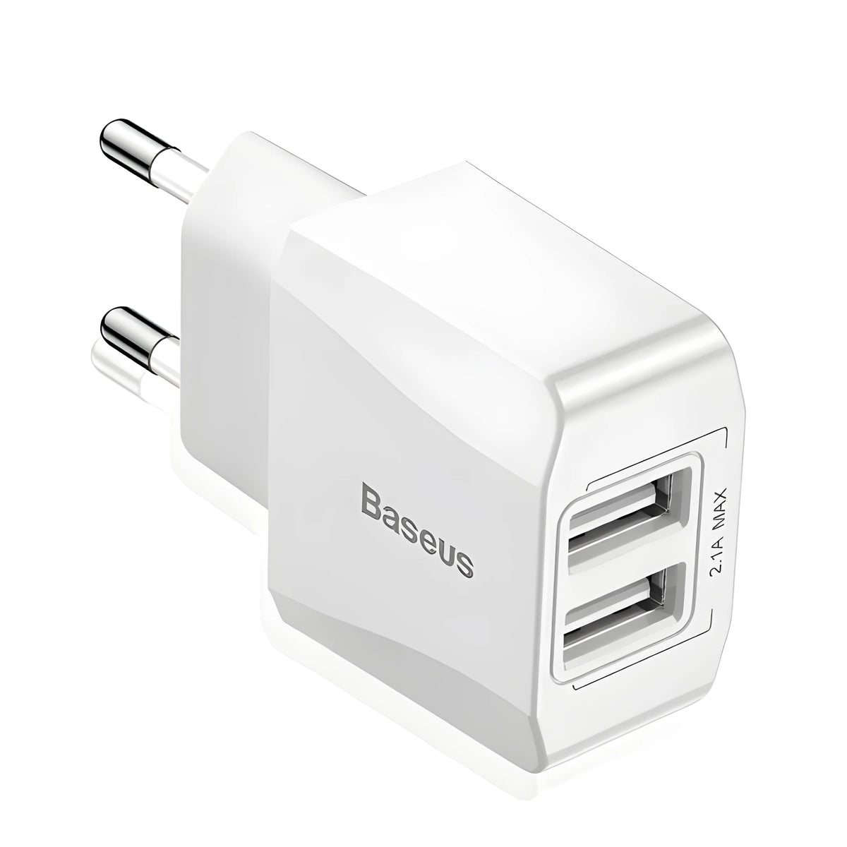 Dual USB EU plug wall charger 2100mA for mobile phones, compatible with iPhone and Samsung S8