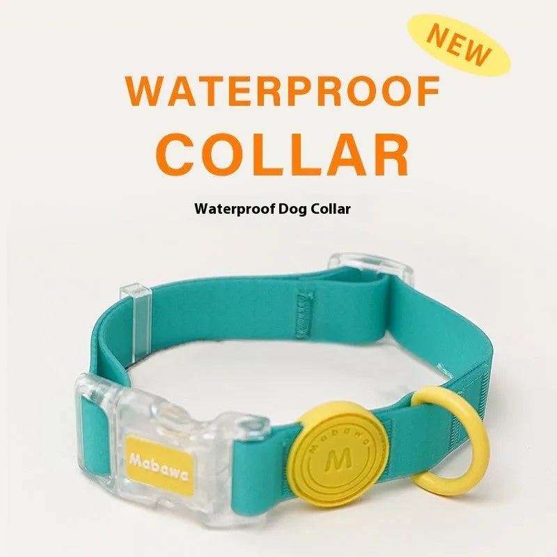 Nylon dog collar and matching hand holding rope in rose pink, lemon yellow, new green, or smoky grey colour options