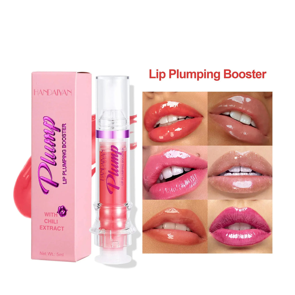 New Tube Lip Gloss in six colours showing shiny, mirror finish on lips.