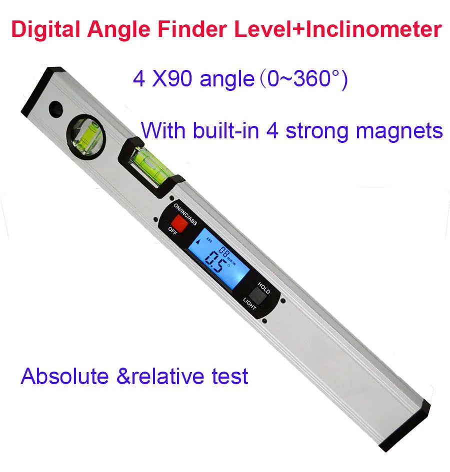 Digital angle meter 400mm electronic level ruler with flip-up LCD display and four magnets on base plate