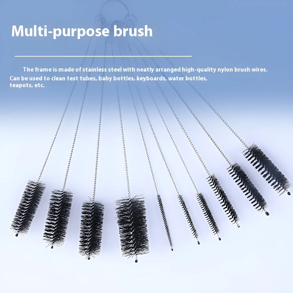 Stainless steel drinking straw cleaning brush with nylon bristles, approximately 23cm long
