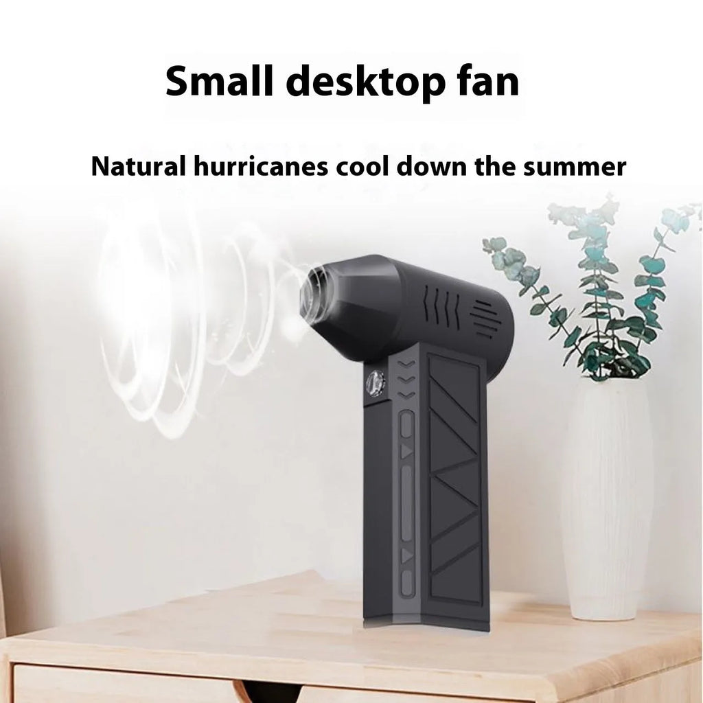 High-speed mini handheld dust blower in black with brushless motor, 4-speed modes, and compact 130x78x38mm design