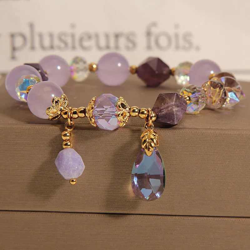 Lavender purple crystal water drop bracelet for children with retro purple colour theme
