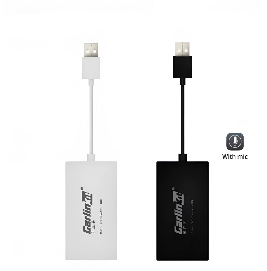 Black Wireless CarPlay USB dongle for connecting iPhone to car navigation screens with voice command