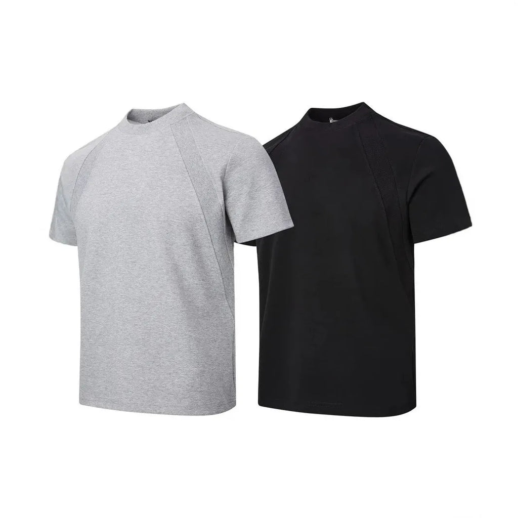 Air layer stitching short sleeve loose top in black on a hanger