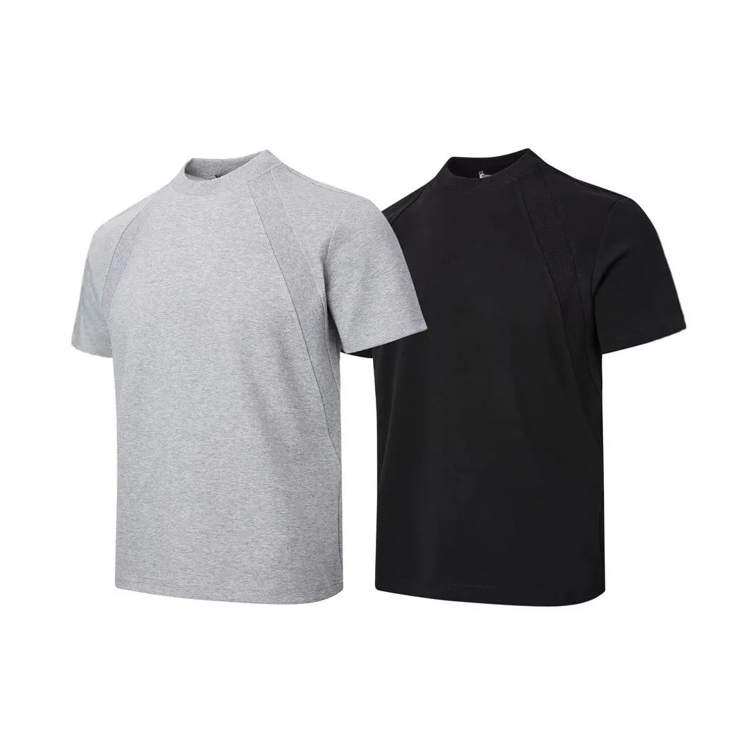 Air layer stitching short sleeve loose top in black on a hanger