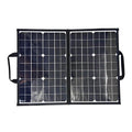 Black folding bag containing a 40W single crystal solar panel, shown folded to 425x285x8mm size.