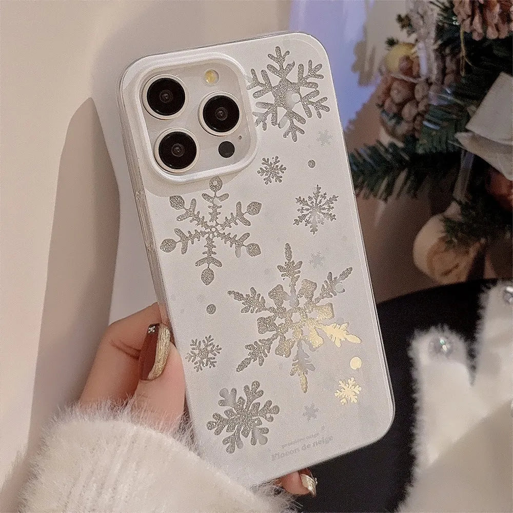 Winter floating cream silicone TPU phone case for Apple iPhone with glitter finish