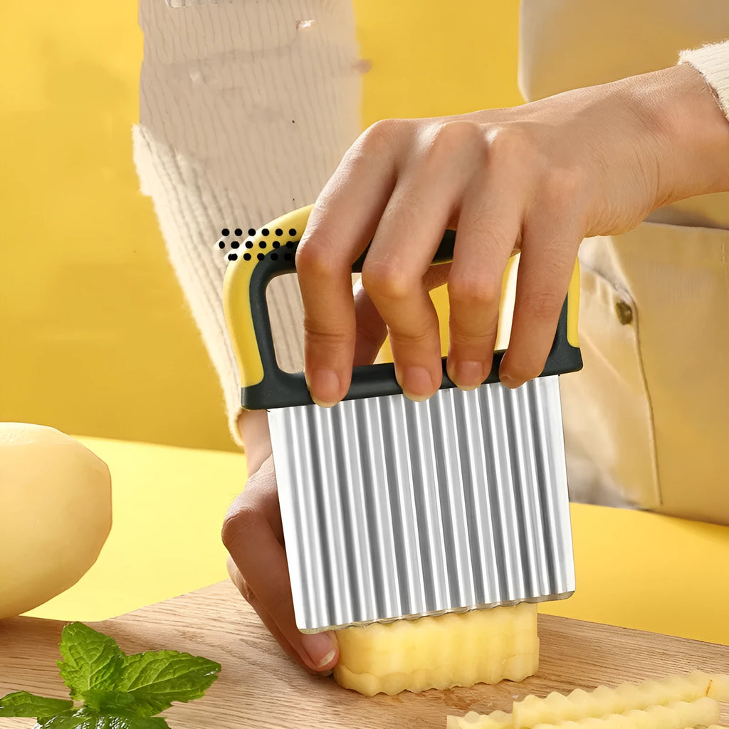 Stainless steel diced potato cutter with wolf tooth knife in yellow or light green colour box