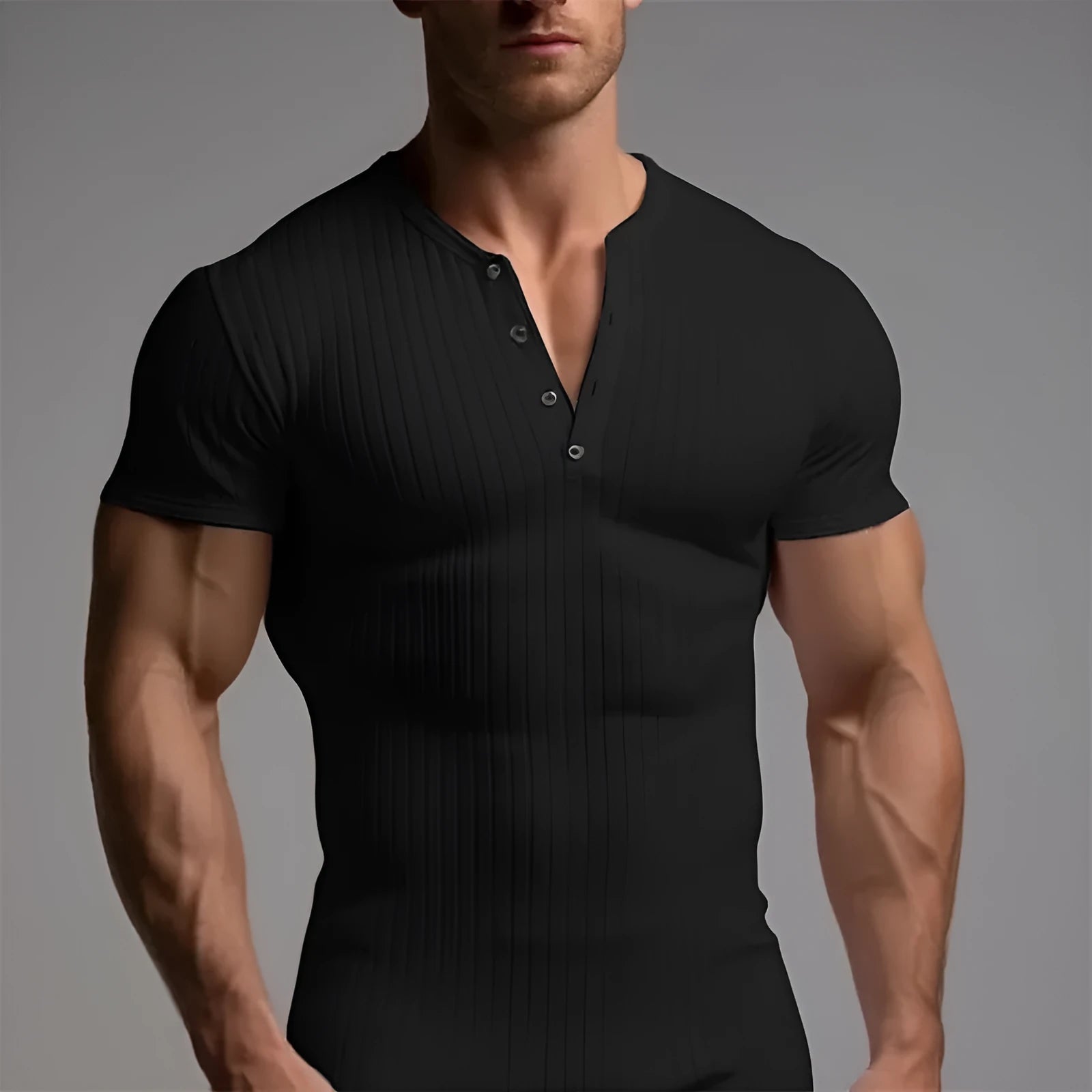 Men's slim-fit solid colour sports t-shirt on a hanger, shown in army green.