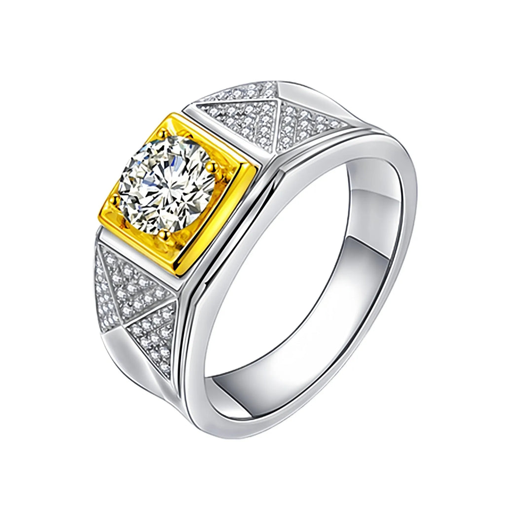 Triangle diamond-studded ring gold two-tone adjustable open men's unisex geometric shield ring