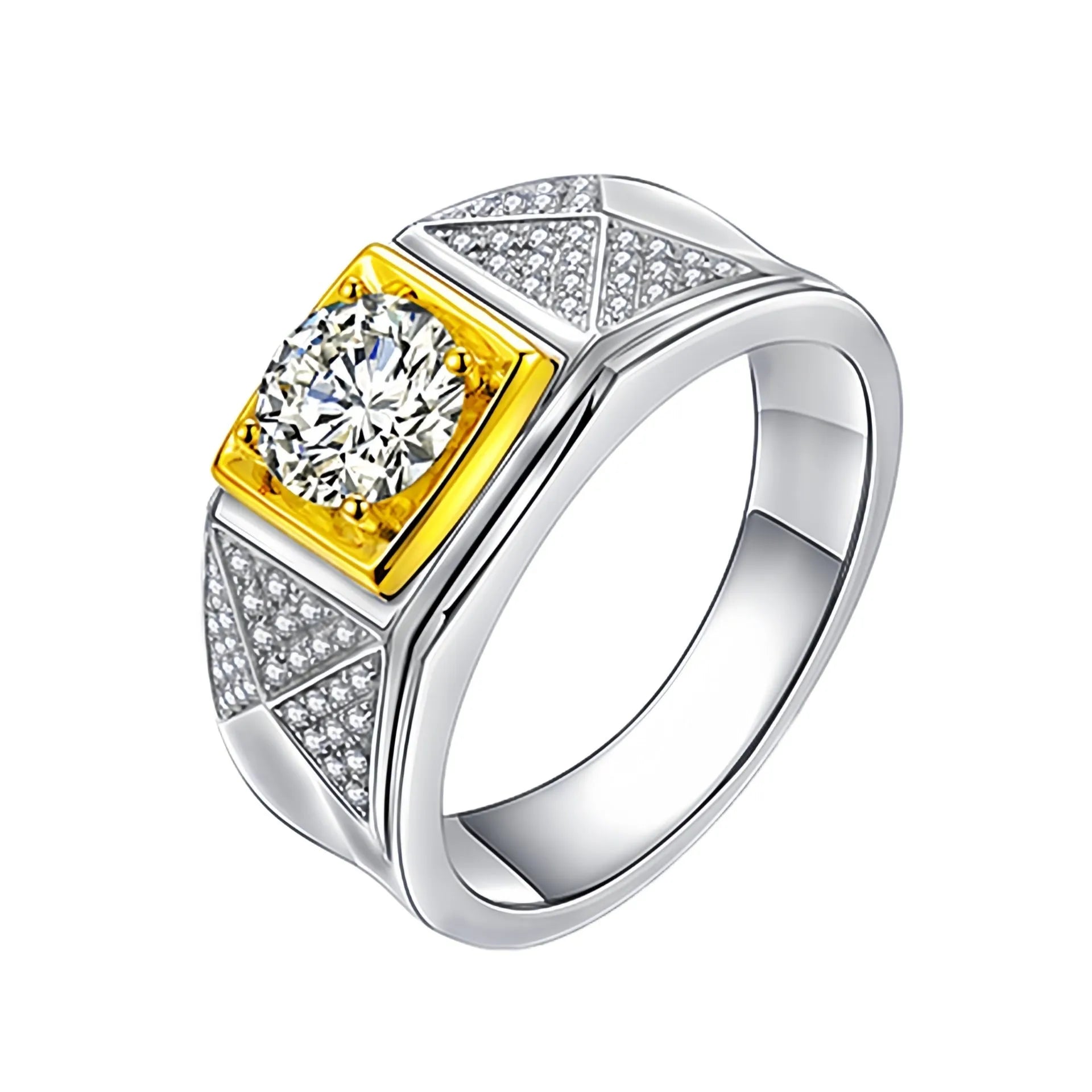 Triangle diamond-studded ring gold two-tone adjustable open men's unisex geometric shield ring