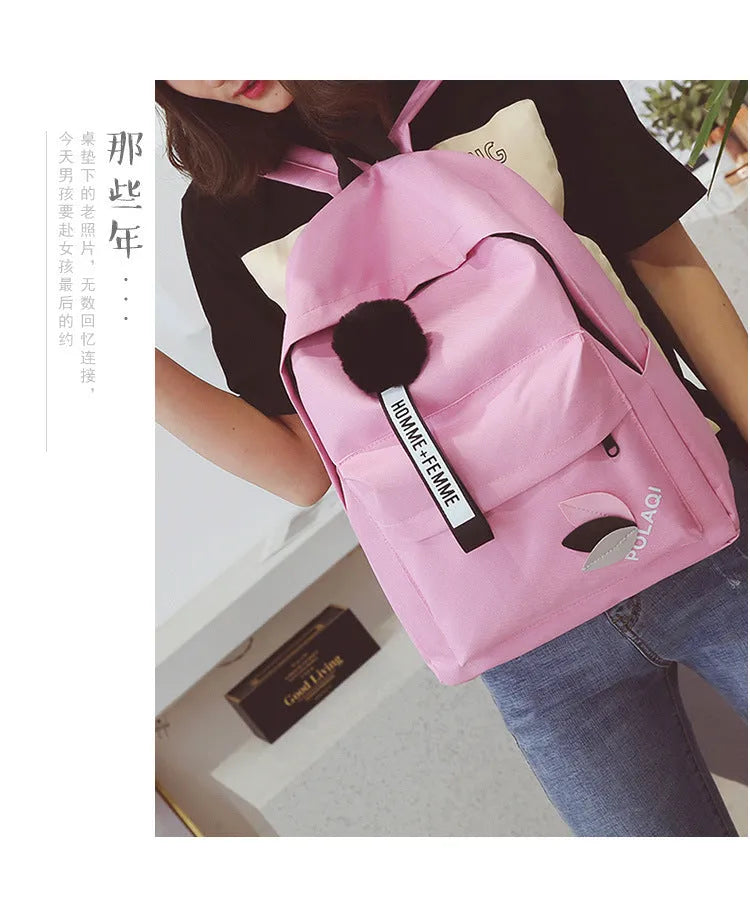 Casual canvas college-style schoolbag in leaf pattern design with anti-theft features