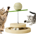 Green sisal cat toy with multi-layer ball track and rotating springs for indoor feline play