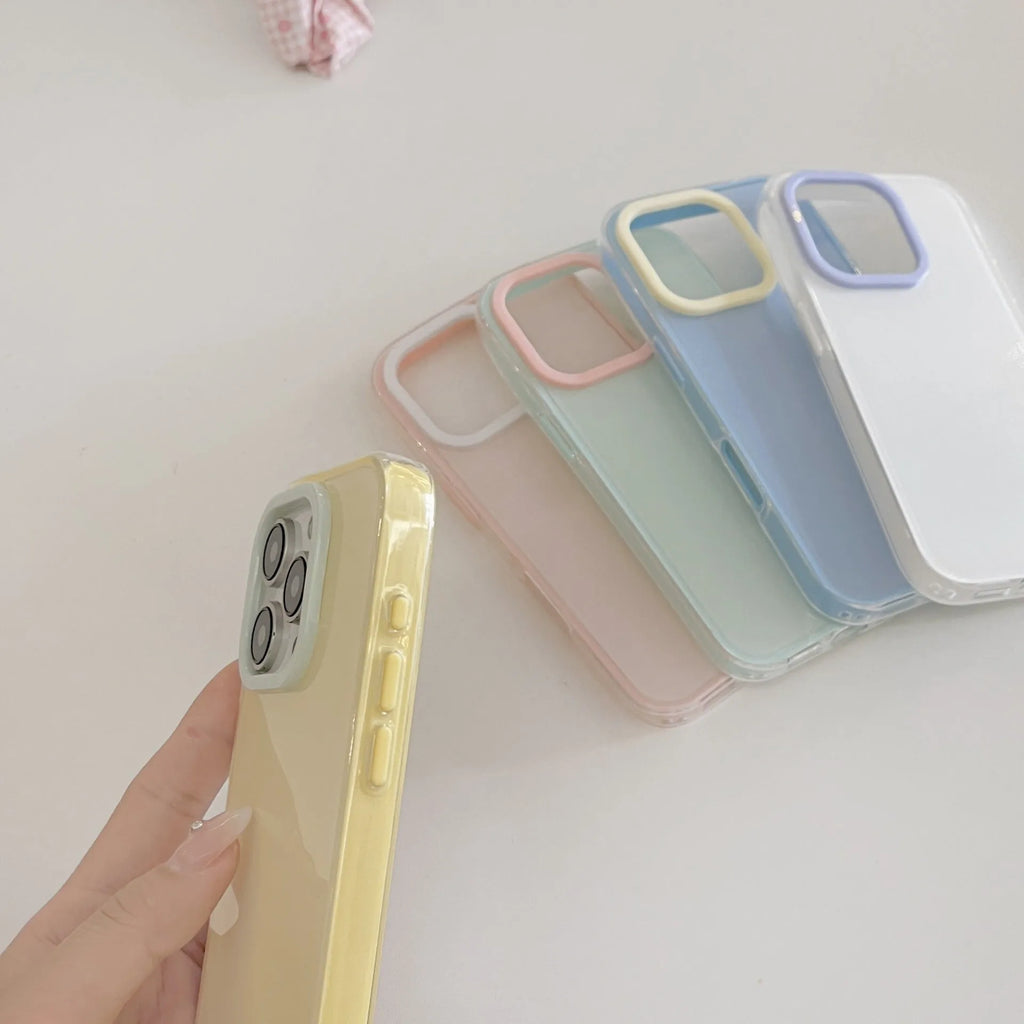 Simple solid colour TPU jelly silicone phone case for iPhone models, shown in blue.