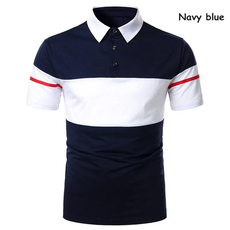 Men's lapel slim polo shirt in cotton with asymmetric style, available in red gray black navy blue sizes S to 3XL