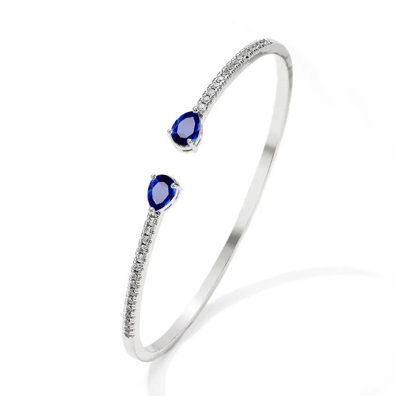 Multi-zircon inlay copper bracelet in simple style with lobster clasp, white and blue colour options