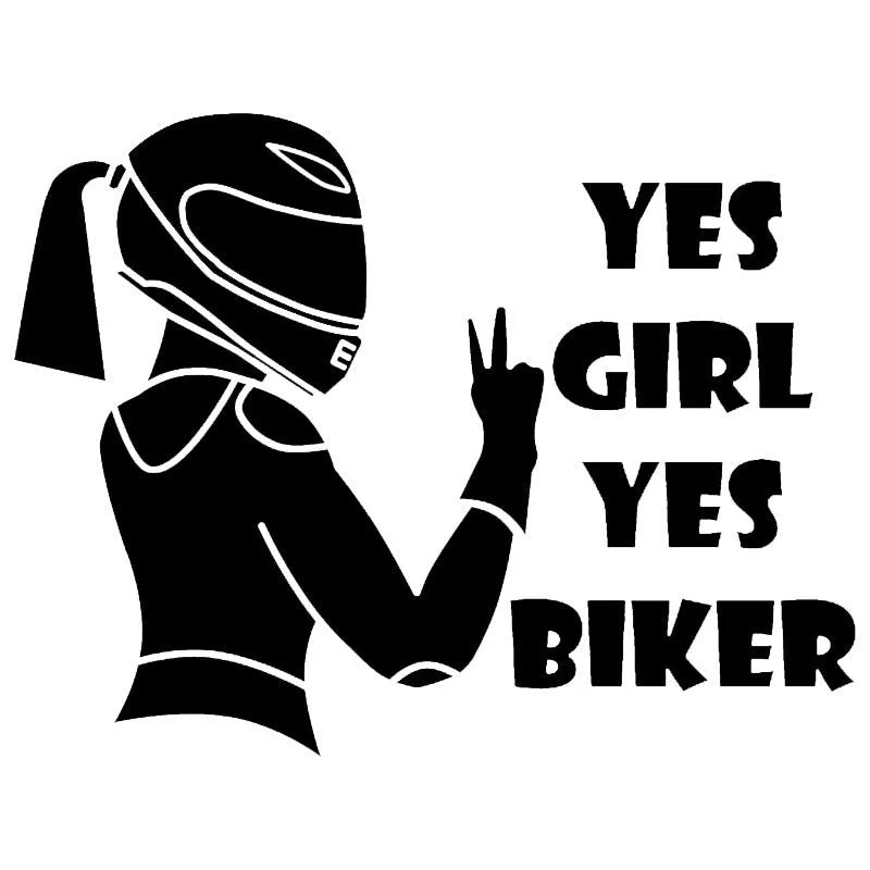 Cool Girl Rider motorcycle character waterproof sticker, 16cm by 15cm, on a car surface.