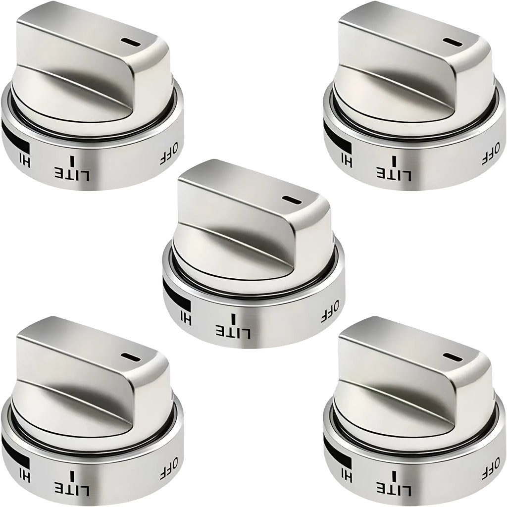 Silver metal oven stove knob assembly measuring 5.3cm diameter