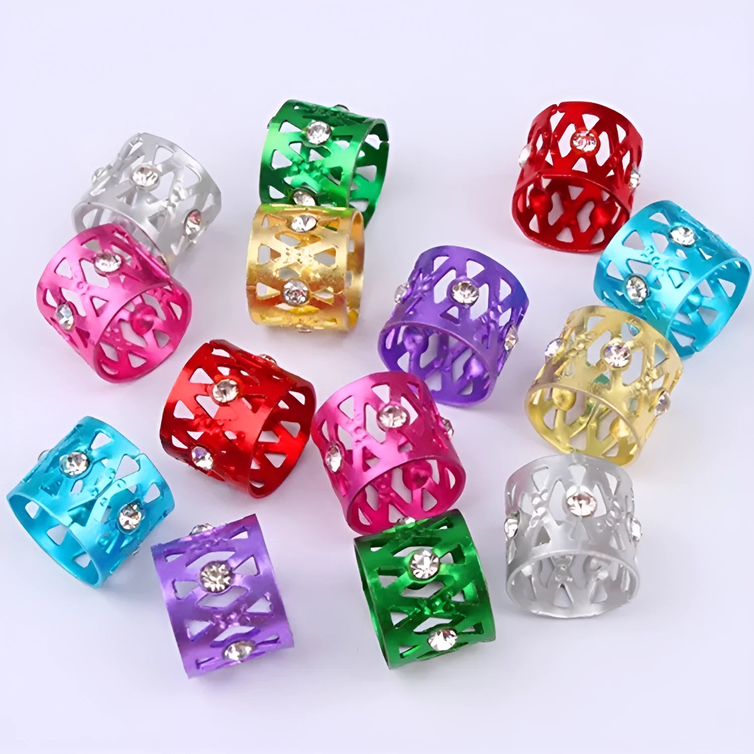 Aluminium wig decoration hair ring with jeweled surface in multiple colour options