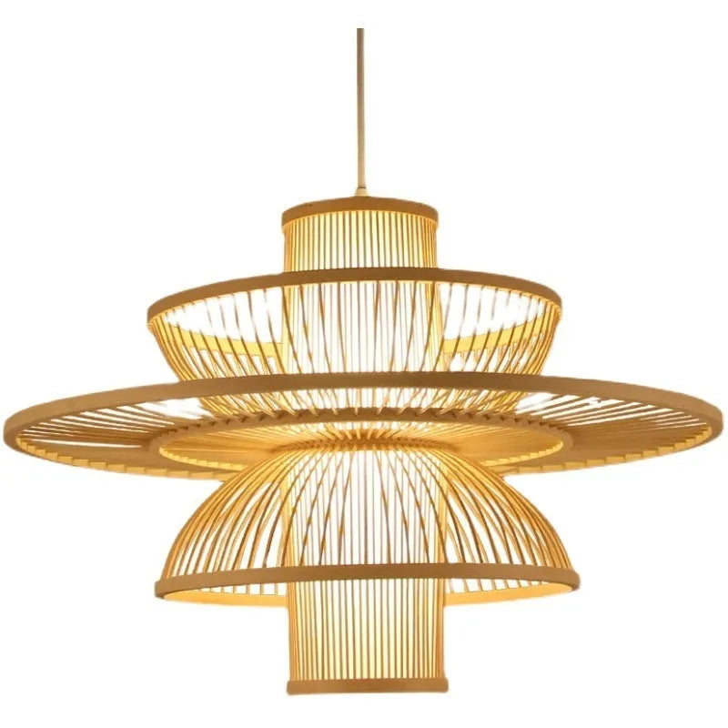 Bamboo lantern chandelier with 40x40cm shade, 220V, modern Chinese style and spotlight for restaurant use