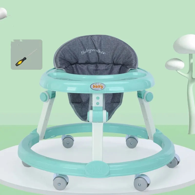 Frog style baby walker with music in pink, anti-rollover and anti-O-leg design, 70x70x50cm plastic construction for 6-12 months