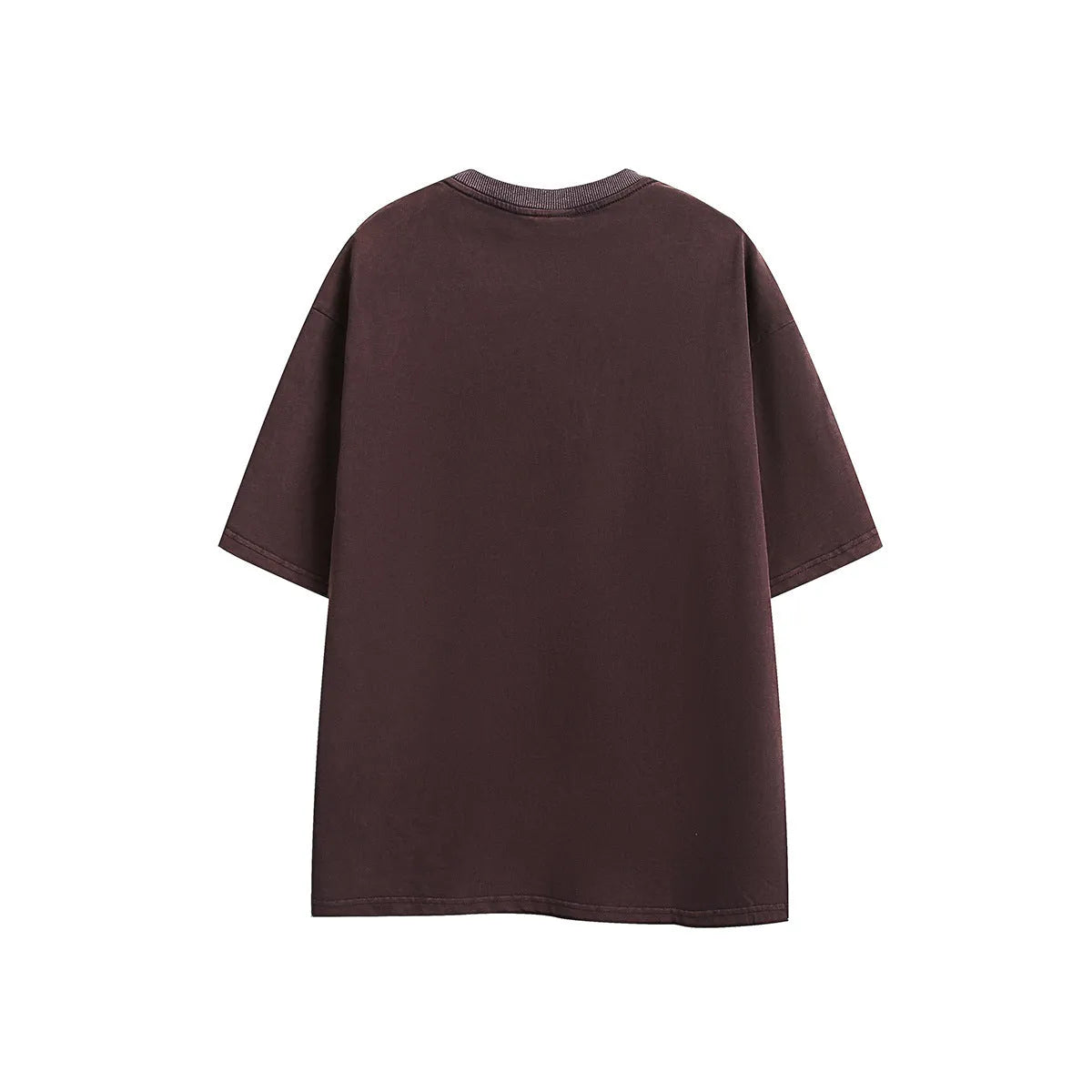 Embroidered washed retro loose cotton t-shirt in black or purple colour