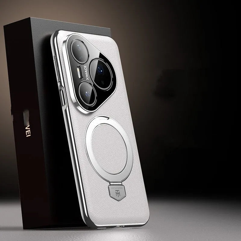 Magnetic rotating bracket phone case in Obsidian Black for Huawei Pura with frosted finish