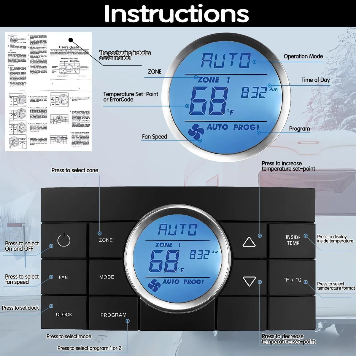 RV air conditioner controller 3314082000RV replacement thermostat in black or silver with manual