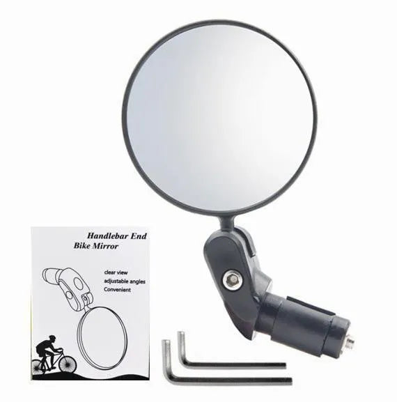 Black foldable convex rearview mirror showing the 7cm reflector and adjustable stem on a plain background.