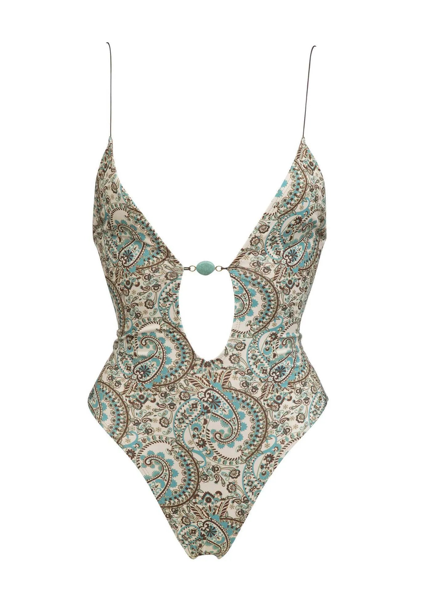 Sexy deep V one-piece swimsuit with floral print and backless lace-up design in polyester fabric