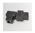 RJ45 network tee splitter adapter in multiple colours, showing one input and two output ports.
