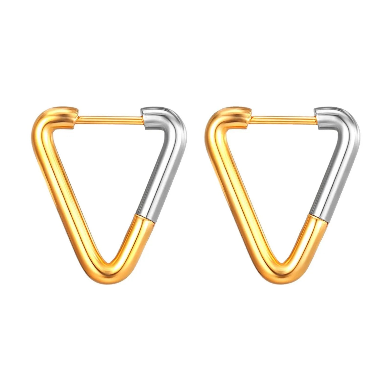 Set of four titanium steel gradual gold geometric earrings: square, triangle, love, pentagram