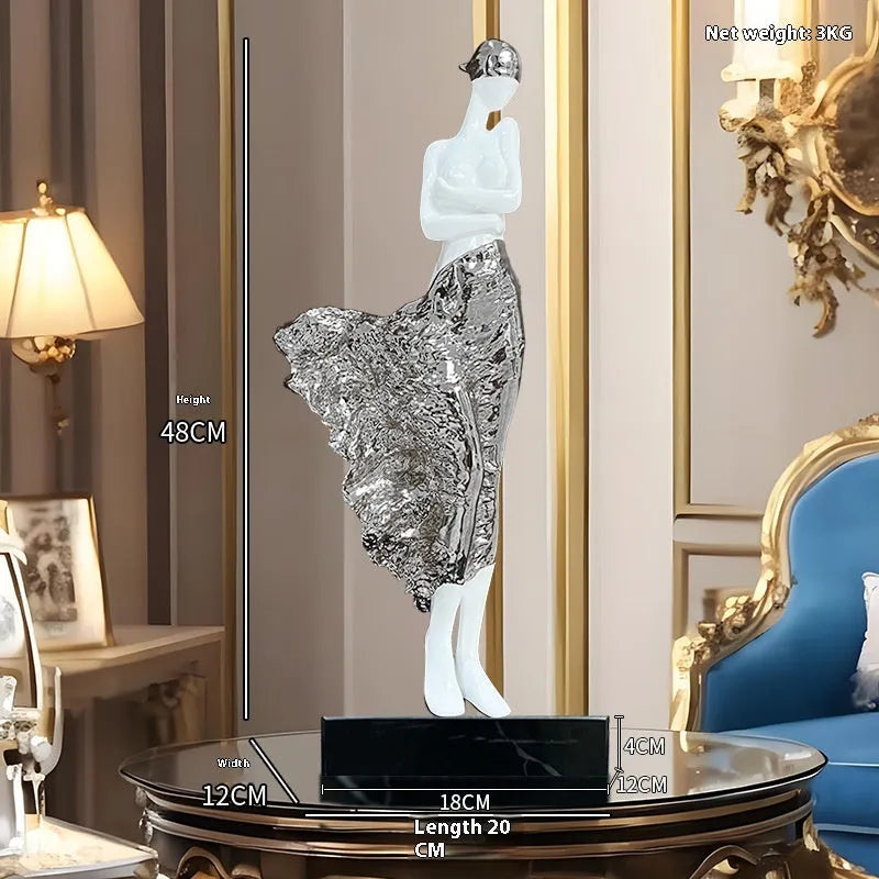 Modern sculptured ornament with beauty characters in rose gold or silver finish, 48cm tall