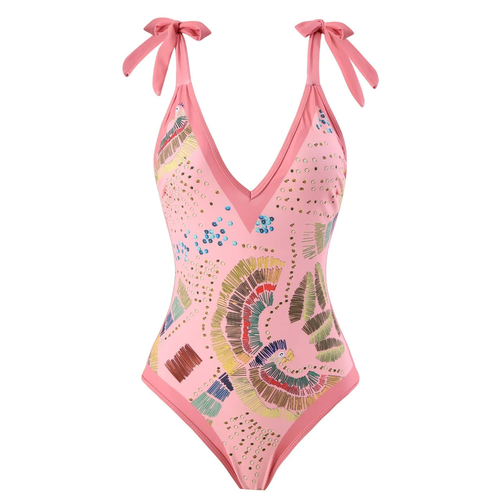 French retro one-piece swimsuit with matching gauze skirt in blue colour