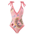 French retro one-piece swimsuit with matching gauze skirt in blue colour