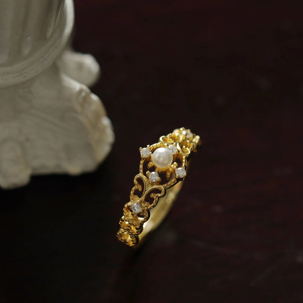 Women's gold-plated antique hollow geometric ring with adjustable opening in colour JZ-36 on a silver base