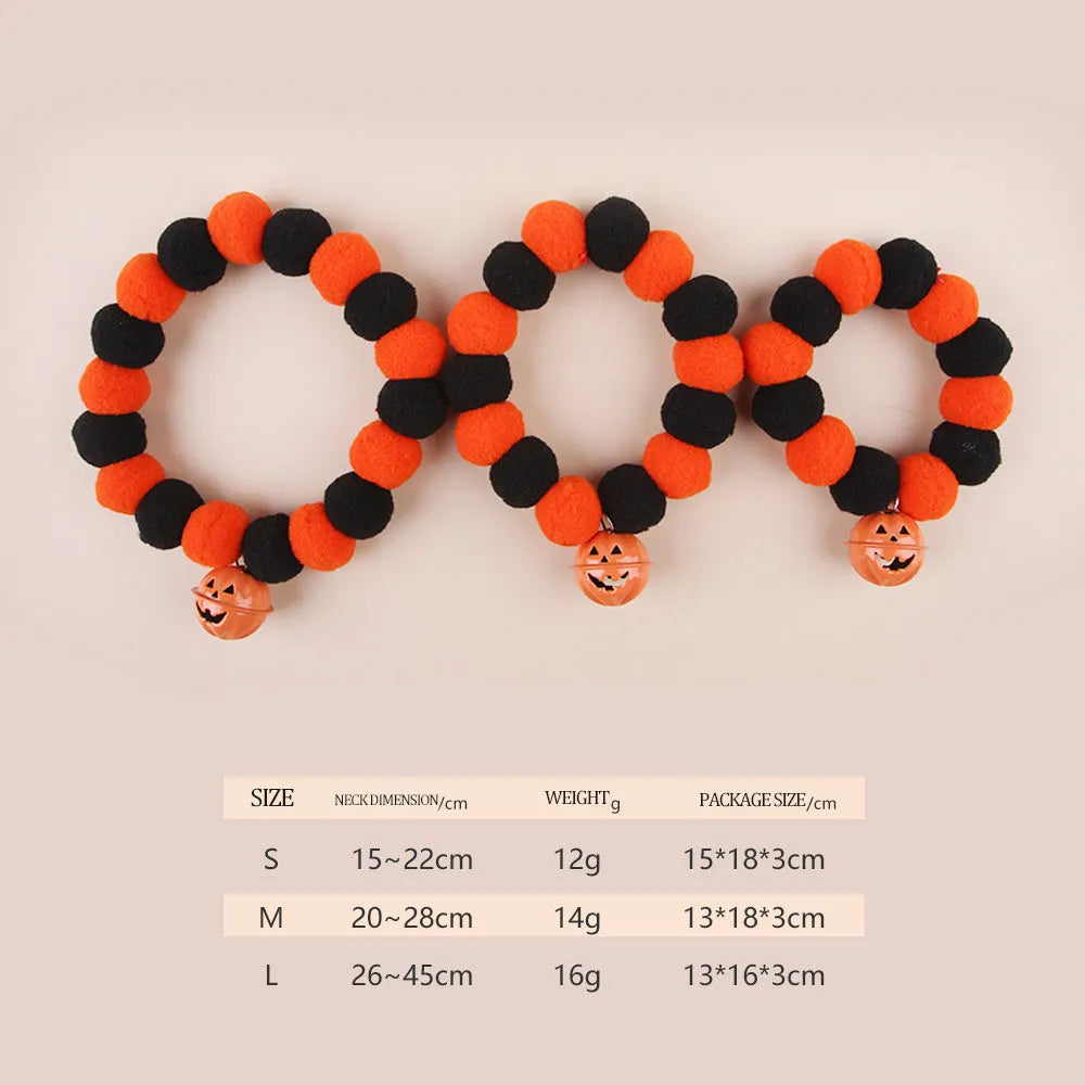 Orange pumpkin-patterned adjustable cat collar for Halloween worn by a cat.