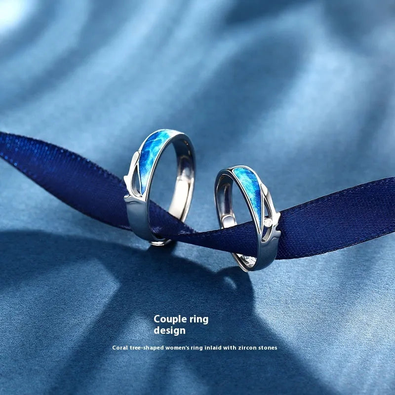 S925 silver Ferris wheel coral sea ring with adjustable opening on white background