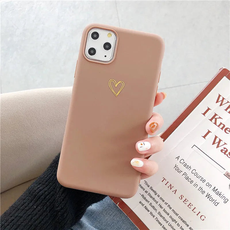 Hand painted love phone case TPU matte finish with bronzing love design for iPhone, Brown or Grey