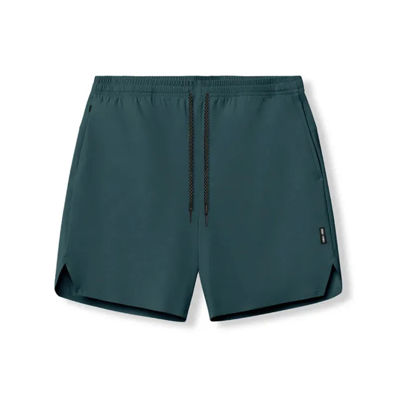Men's grey micro-elastic sport shorts with knee-length straight-leg cut for summer training