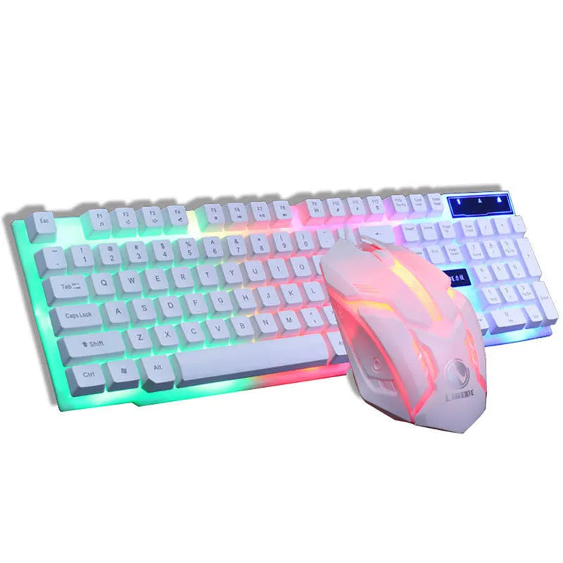 GTX300 black wired keyboard and mouse set with backlit keys on a desk