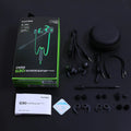 Shuangmai wired in-ear gaming headset in black, green, and red colour options showing 1.5cm cable.