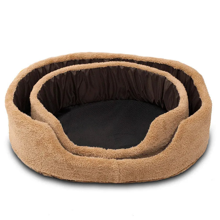 Round brown dog bed in PP cotton, fleece and Oxford, size S 45x40x17cm or M 60x55x17cm