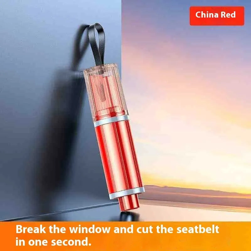 Black and red car safety life hammer with window breaker and seatbelt cutter functions