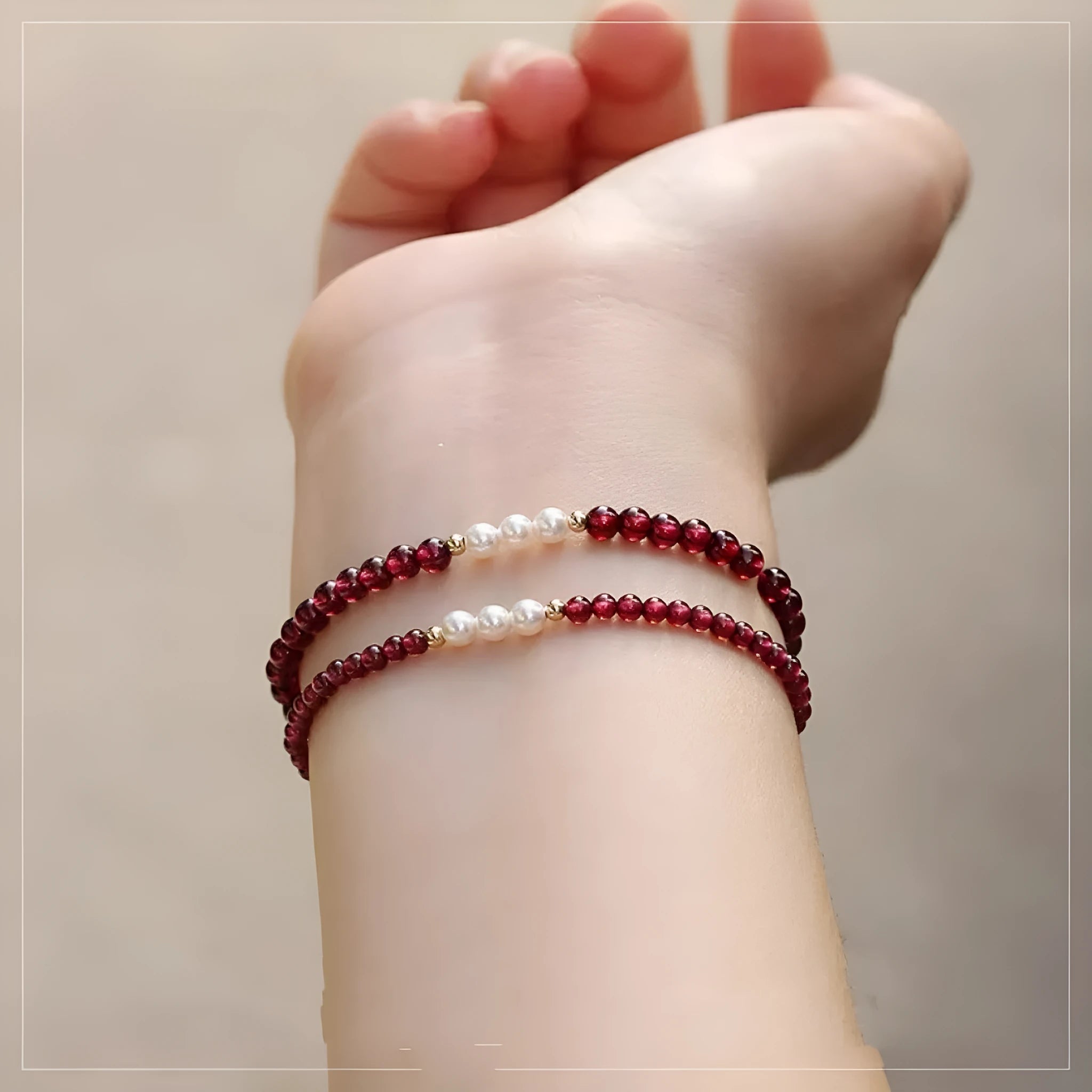 Women's artificial pearl bracelet with 3mm new Chinese garnet beads and crystal elements in fashion OL style