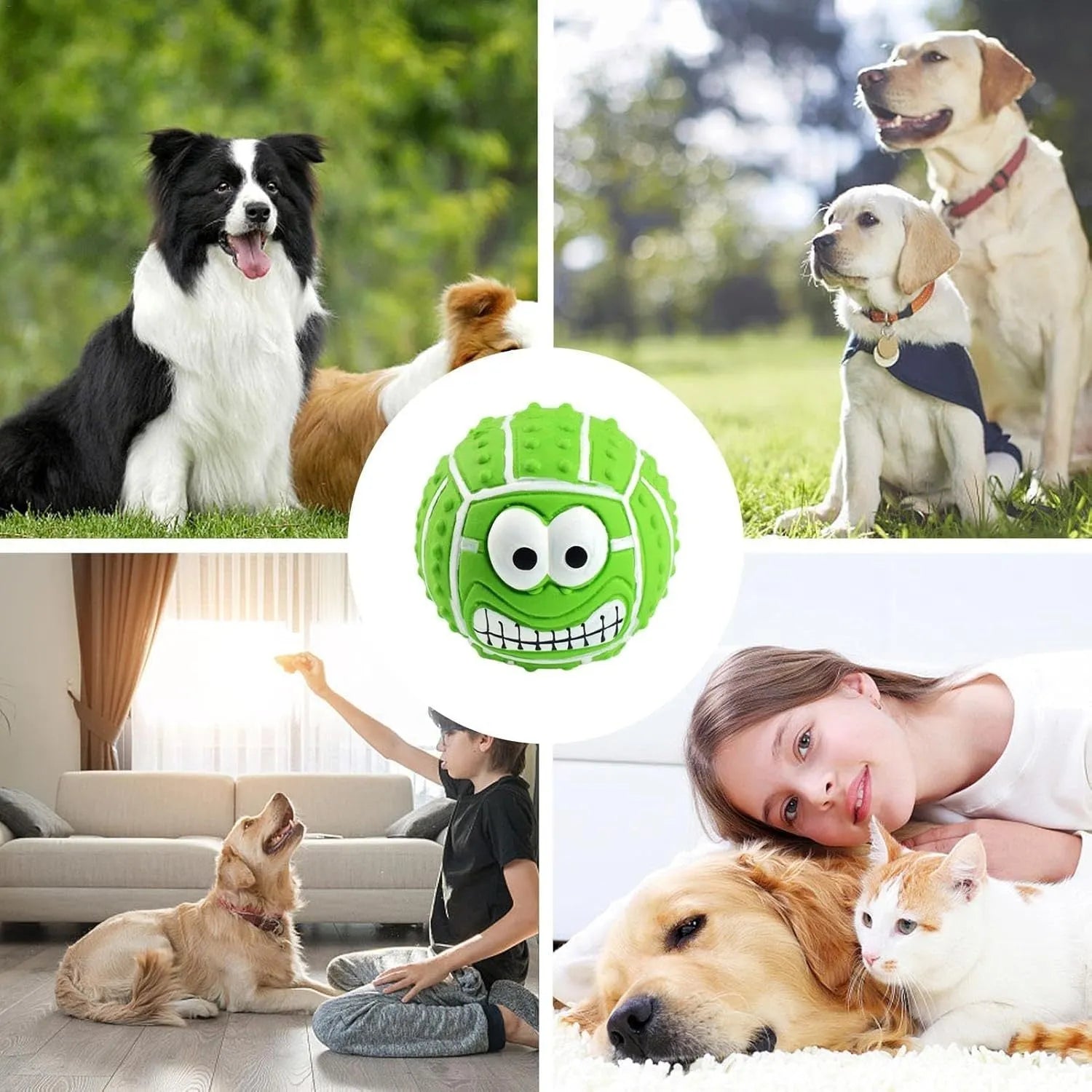 Set of four colourful latex dog balls with smile faces, suitable for small and medium pets