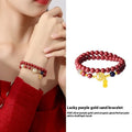 Women's S925 sterling silver bracelet with cinnabar blessing card pendant and purple gold sandstone accents