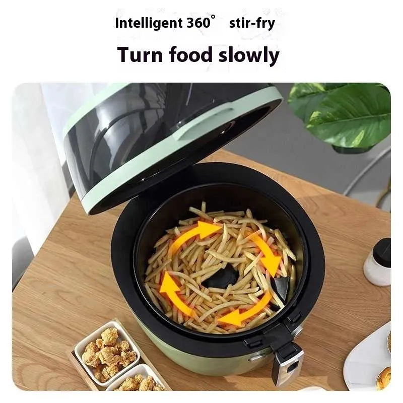 8-litre air fryer oven with mechanical buttons and a visible ceramic-coated cooking pot.